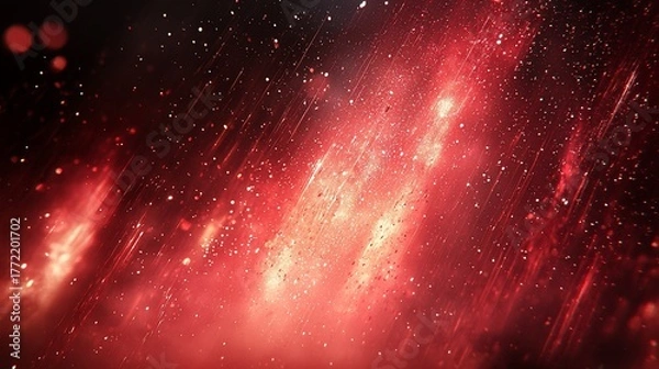 Fototapeta An abstract, red-toned digital art piece with light streaks and particles creating depth