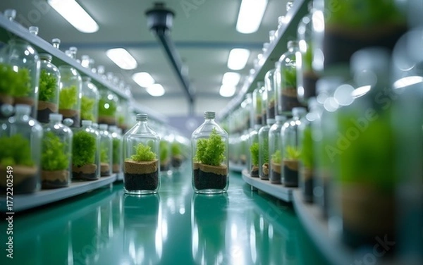 Fototapeta Producing biodegradable solutions biotechnology facility clean environment sustainable practices innovative technologies. High quality