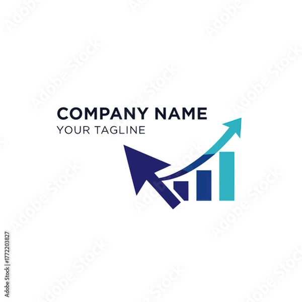 Fototapeta Business growth and financial success represented by an upward arrow and bar graph.