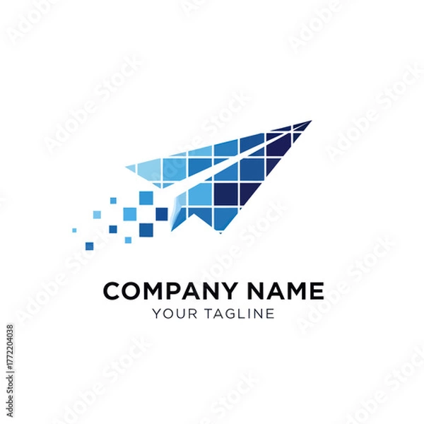 Fototapeta Digital paper airplane logo representing technology and innovation for business.