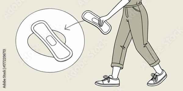 Fototapeta Woman walking while holding a reusable pad with casual style  