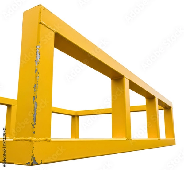 Obraz Heavy-duty yellow industrial steel frame for machine safety isolated on transparent background