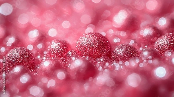 Fototapeta Shimmering spheres and out-of-focus highlights, awash in a sea of magenta, evoking a festive mood