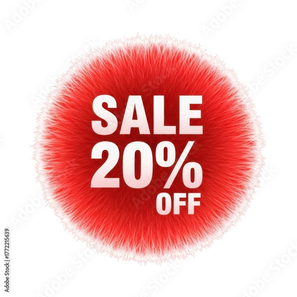 Obraz Red fluffy sale 20 percent off tag isolated on white background