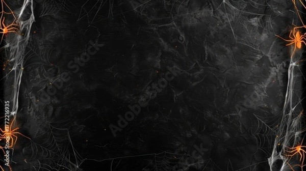 Obraz Spooky Halloween Background with Glowing Spider Webs on Dark Texture