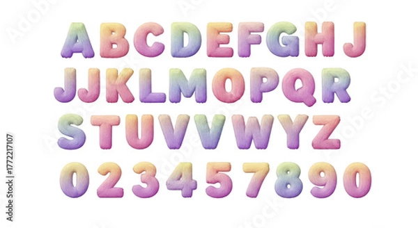 Obraz Colorful pastel alphabet letters and numbers isolated on white background