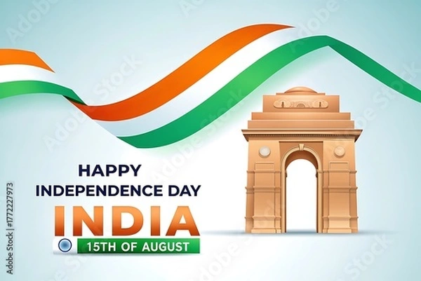 Fototapeta Happy independence day india 15th august celebration with indian flag colors and iconic india gate monument
