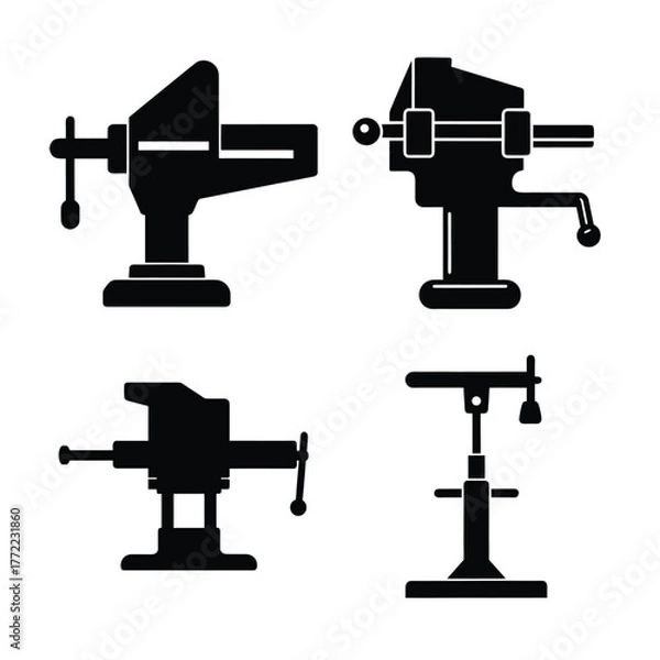 Obraz Bench Vise Silhouette Icons Collection for Workshop and Engineering