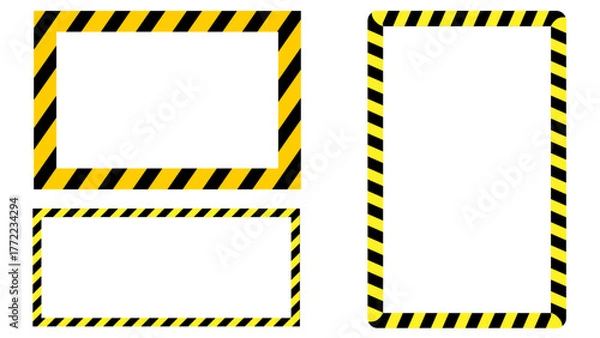 Fototapeta Yellow and striped border frames for construction caution or hazard warning signs graphic design element vector