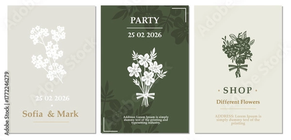 Fototapeta Beautiful flowers creative card template with beautiful flourishes ornament elements. Elegant design for corporate identity, invitation, book covers. Design of background products.