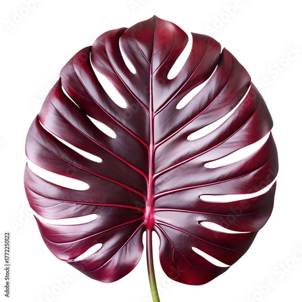 Obraz Maroon monstera leaf isolated on transparent background, a tropical and exotic plant