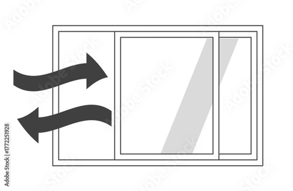 Fototapeta モノクロ　窓を開けて換気をしているイメージイラスト