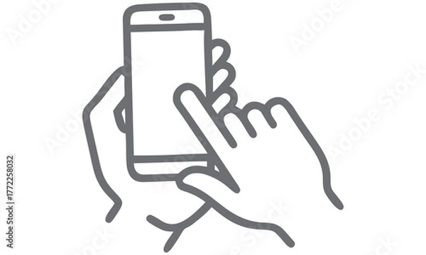 Fototapeta Hand Holding Smartphone Vector Icon – Mobile Touch Gesture Line Illustration .