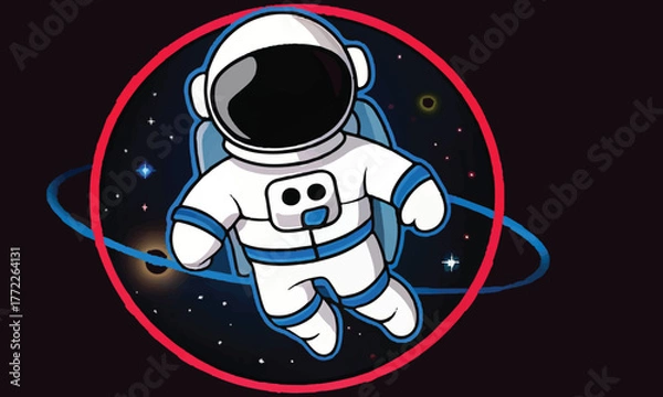 Fototapeta Cute Astronaut Illustration Set – Space Explorer Vector Design with Planets and Stars .