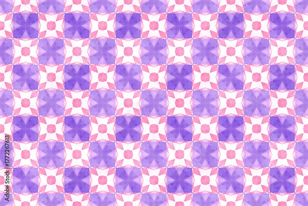 Obraz 水彩画のピンクと紫の幾何学模様、シームレスパターン背景