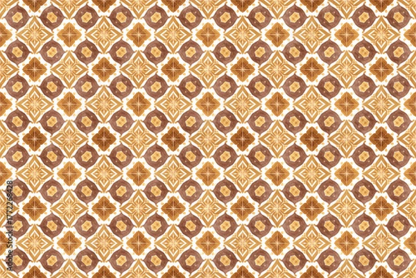 Obraz 水彩画の茶色と黄色の幾何学模様、シームレスパターン背景