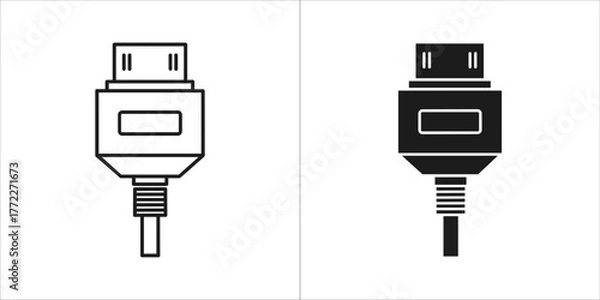 Fototapeta Outline and solid black icons of a usb typea connector