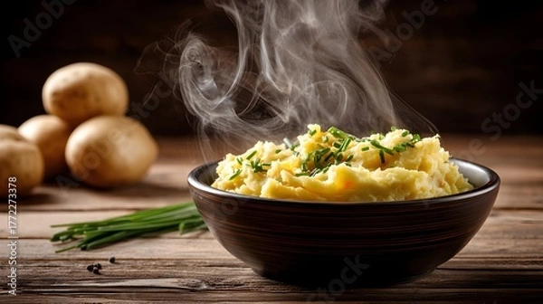Obraz Steaming Mashed Potatoes with Chives