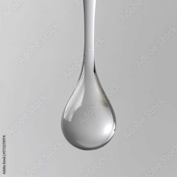 Obraz Silver liquid droplet suspended against smooth grey background  