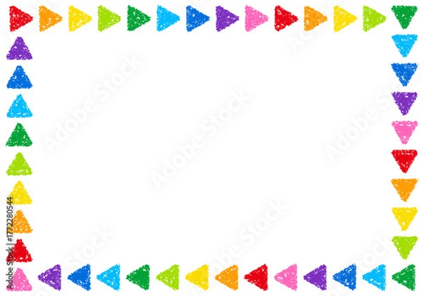 Obraz 手描きのクレヨン素材　背景　三角模様のフレーム