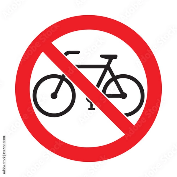 Fototapeta No bicycles allowed a red prohibition sign with a black bicycle