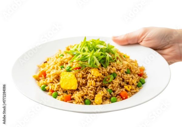 Fototapeta A plate of delicious fried rice isolated on transparent background