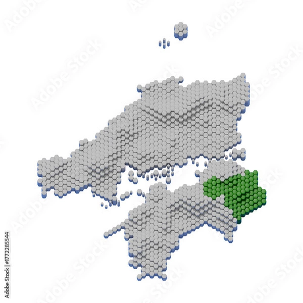 Obraz ハニカム構造状の徳島県の立体地図