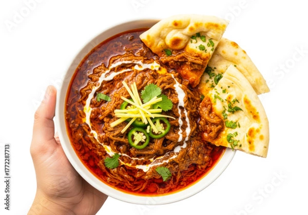 Obraz Delicious nihari dish with naan bread isolated on transparent background