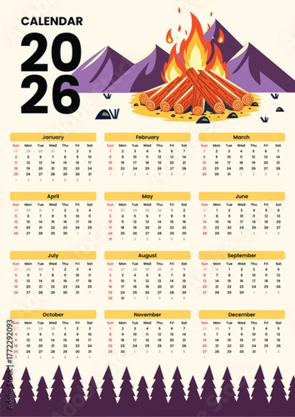 Fototapeta 2026 Yearly Calendar Template Design