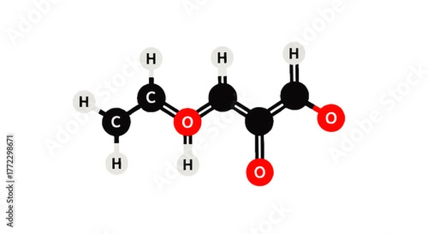 Fototapeta A 2D illustration of a chemical compound structure with black and red atoms on a white background.