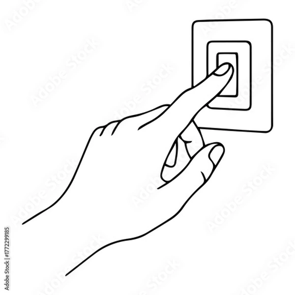 Fototapeta Simple Line Art of Hand Pressing a Wall Light Switch