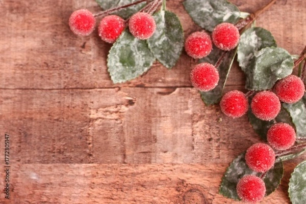 Fototapeta クリスマスの背景の赤い実