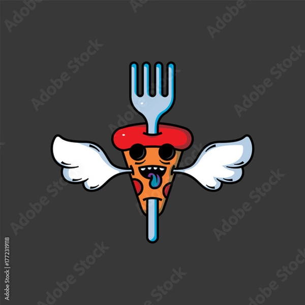 Obraz Flying Pizza Slice with Fork Wings.eps