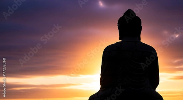 Obraz Vibrant sky backdrop for a Thai or Asian Buddha figure at dawn.
