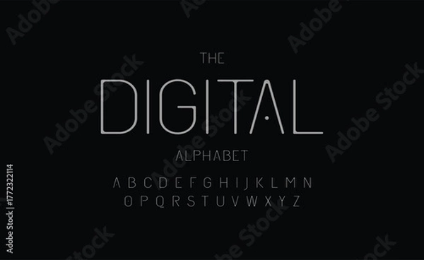 Fototapeta Digital style alphabet. Thin segment line font, minimalist type for modern futuristic logo, elegant monogram, digital device and hud graphic. Minimal style letters, vector typography design.
