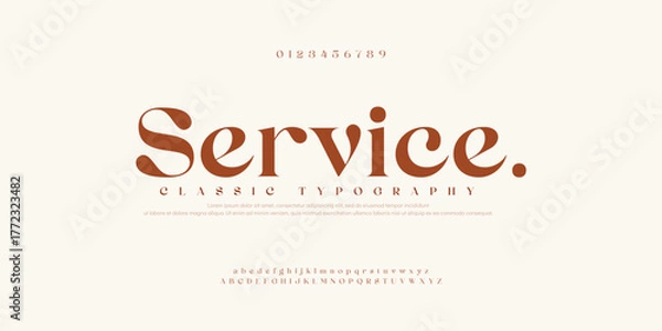 Fototapeta Abstract Font Uppercase Lowercase and Number. Classic Lettering Minimal Fashion Designs. Typography modern serif fonts regular decorative vintage concept. vector illustration 