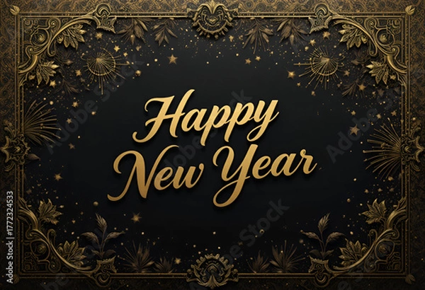 Fototapeta Monoline Happy New Year icon