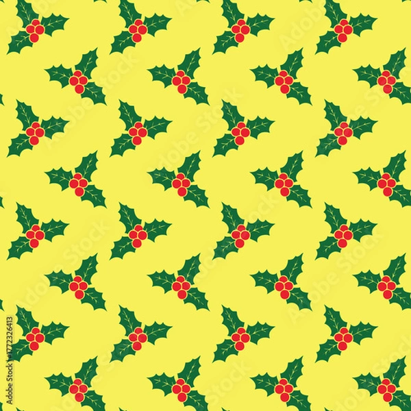 Obraz Holly berry seamless pattern on a yellow background