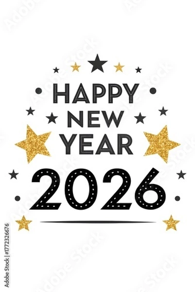 Fototapeta Elegant Black and Gold 'Happy New Year 2026' Calligraphy – Sparkling Glitter Luxe Design