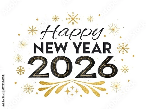 Fototapeta Elegant Black and Gold 'Happy New Year 2026' Calligraphy – Sparkling Glitter Luxe Design