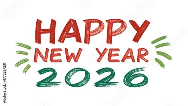 Fototapeta Vibrant Red and Green 'Happy New Year 2026' Brush Stroke Calligraphy – Bold Festive Design