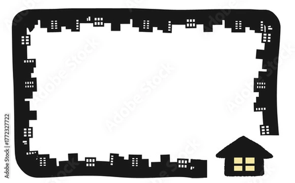 Obraz シンプルなシルエットの街並みフレーム