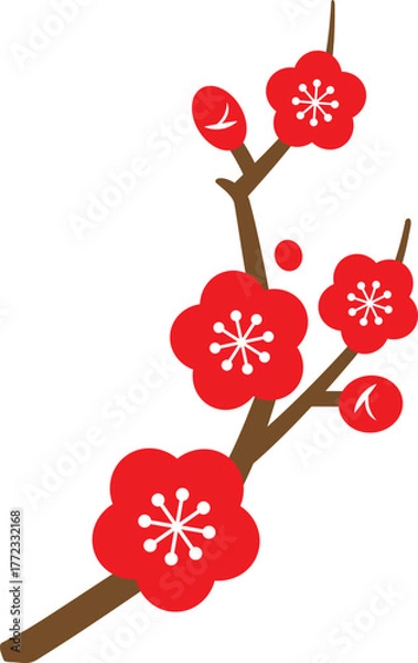 Obraz 梅の花と枝のシンプルでかわいいベクターイラスト