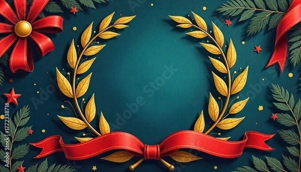 Obraz laurel wreath with gold ribbon