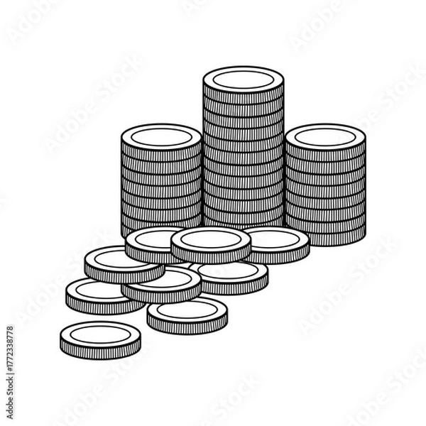 Fototapeta Stacks of coins icon, Money and Coin icon, Coins thin line icon. Flat vector illustration design isolated on white background.