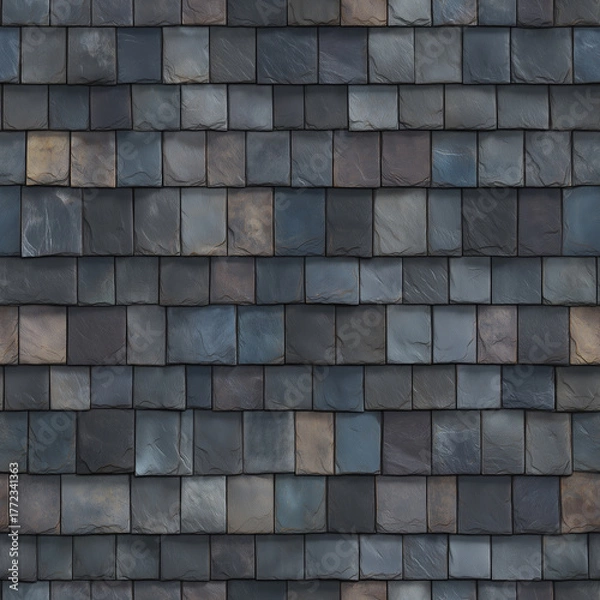 Fototapeta Seamless PBR Texture of Natural Slate Shingles: Subtle Tones Rooftop Background, Architectural Material