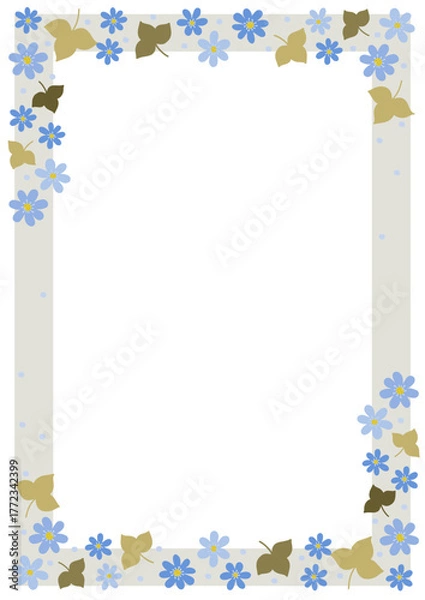 Fototapeta Decorative A4 frame with Blossoms of Hepatica and leaves seamless pattern. Perfect as a photo frame, for scrapbooking, postcards, posters, invitation cards.