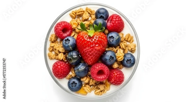 Fototapeta Enjoy a healthy breakfast bowl with fresh berries and crunchy granola for a vibrant start to your day