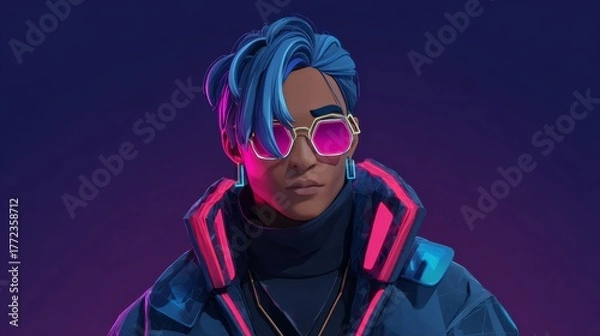 Fototapeta Personalizable neon ai avatar in a dynamic metaverse experience for enhanced interaction