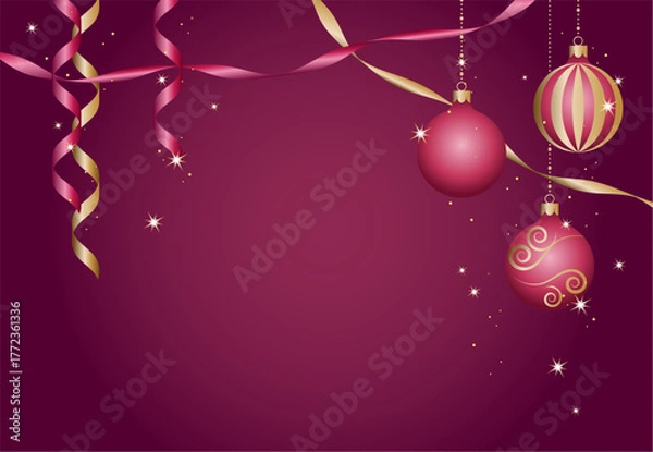Fototapeta 垂れ下がるリボンとクリスマスオーナメントの背景イラスト素材 ベクター パーティー